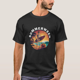 Summerween Skeleton Pumpkin Beach Halloween Vibes T Shirt