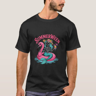 Summerween Skeleton Sjöjungfru Flytande på Flaming T Shirt