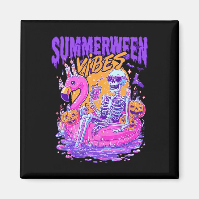 Summerween Skeleton Spooky Summer Beach Skelly Hal Magnet (Framsidan)