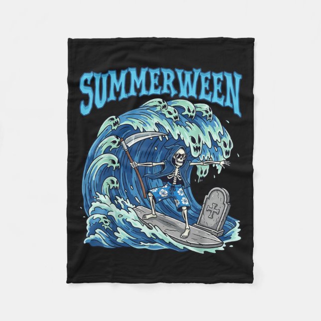 Summerween Skeleton Surfa Grim Reaper Beach Spooky Fleecefilt (Framsidan)