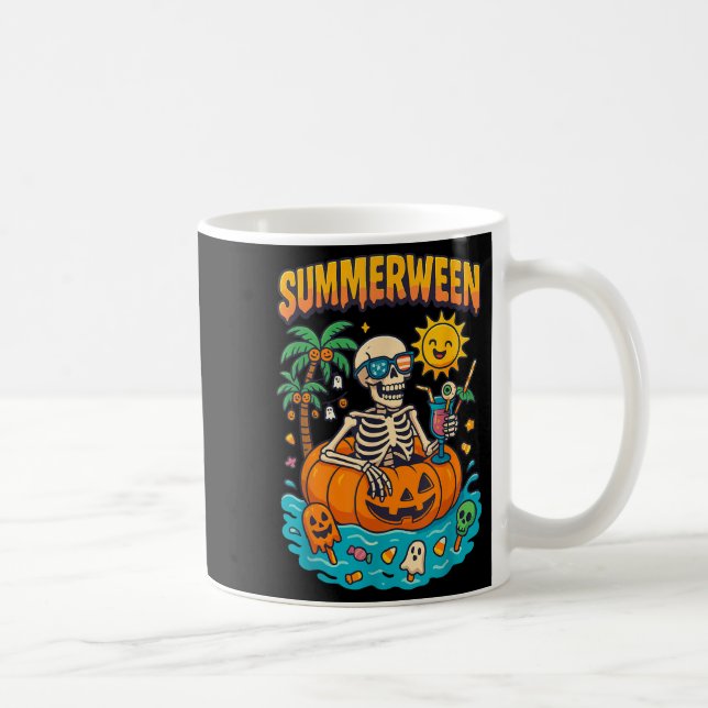 Summerween Skeleton Vibes Chillin in a pumpkin Flo Kaffemugg (Höger)