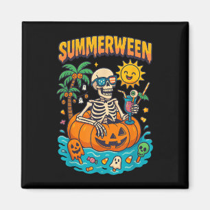 Summerween Skeleton Vibes Chillin in a pumpkin Flo Magnet
