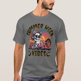 Summerween Skeleton Vibes – Floral Sunset Retro T Shirt
