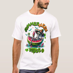 Summerween-skelett på isglassbåt i vattenmelon t shirt