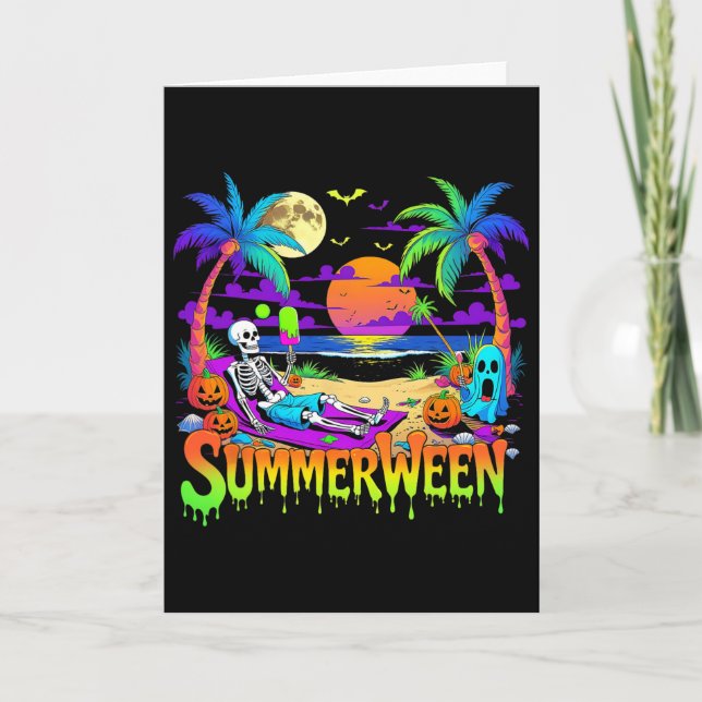 Summerween Skelett Spökstrand Roligt Skräckinjagan Kort (Framsida)