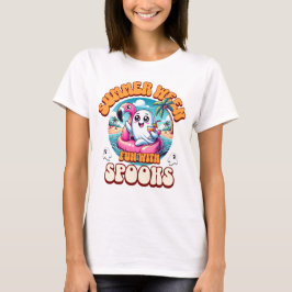 Summerween Spooky Cute Ghost Flamingo Float Beach T Shirt