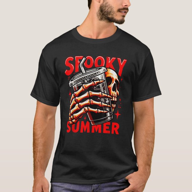 Summerween Spooky Summer Snarky Skeleton Coffee Ha T Shirt (Framsida)