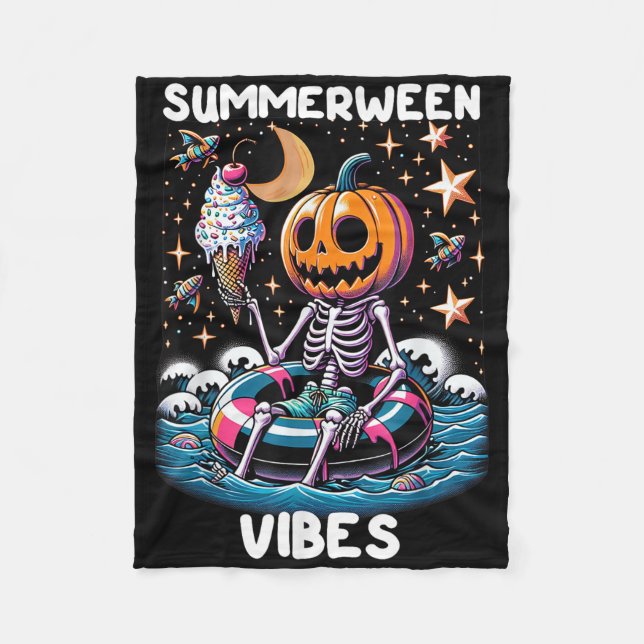 Summerween Summer Halloween Funny Skeleton Ice Cre Fleecefilt (Framsidan)