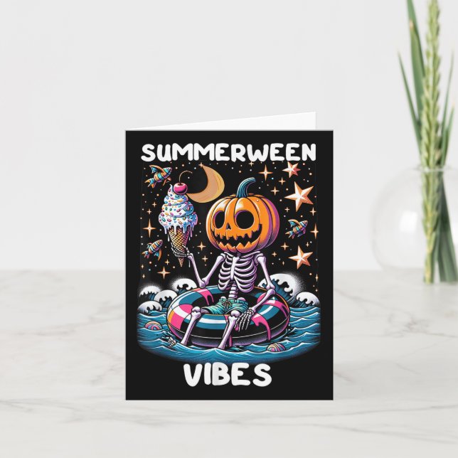 Summerween Summer Halloween Funny Skeleton Ice Cre Kort (Framsida)