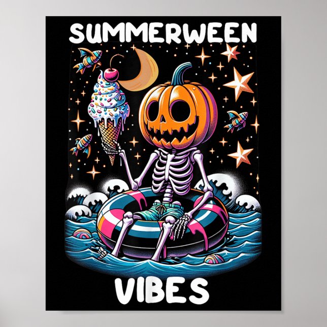 Summerween Summer Halloween Funny Skeleton Ice Cre Poster (Framsidan)