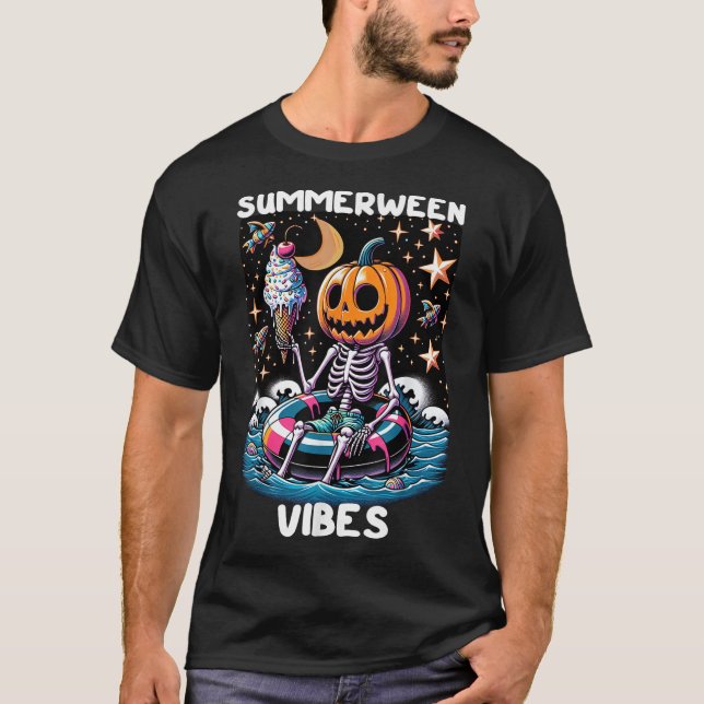 Summerween Summer Halloween Funny Skeleton Ice Cre T Shirt (Framsida)