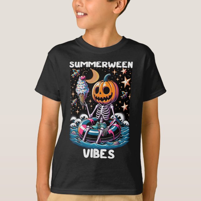Summerween Summer Halloween Funny Skeleton Ice Cre T Shirt (Framsida)