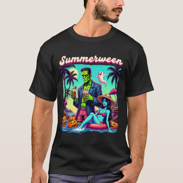 Summerween Summer Halloween Zombie Frankenstein Bo T Shirt (Framsida)