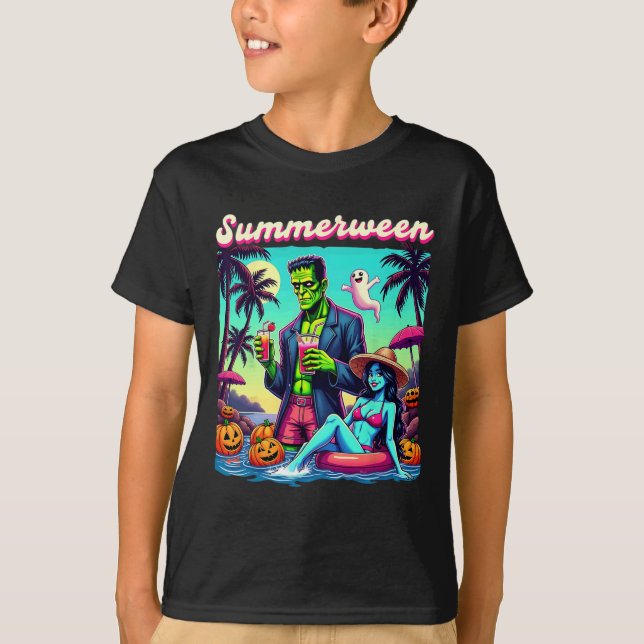 Summerween Summer Halloween Zombie Frankenstein Bo T Shirt (Framsida)