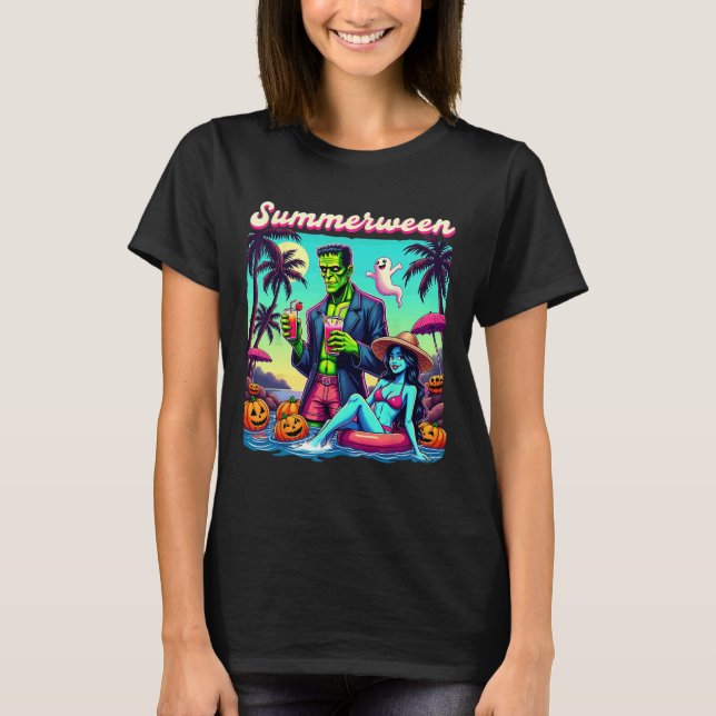 Summerween Summer Halloween Zombie Frankenstein Bo T Shirt (Framsida)
