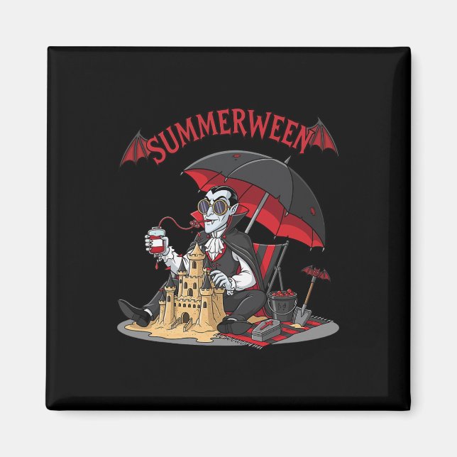 Summerween Vampire Beach Dracula Sandcastle Gothic Magnet (Framsidan)