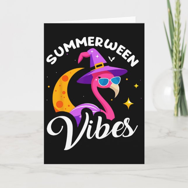 Summerween Vibes Flamingo Summer Halloween Vacatio Kort (Framsida)