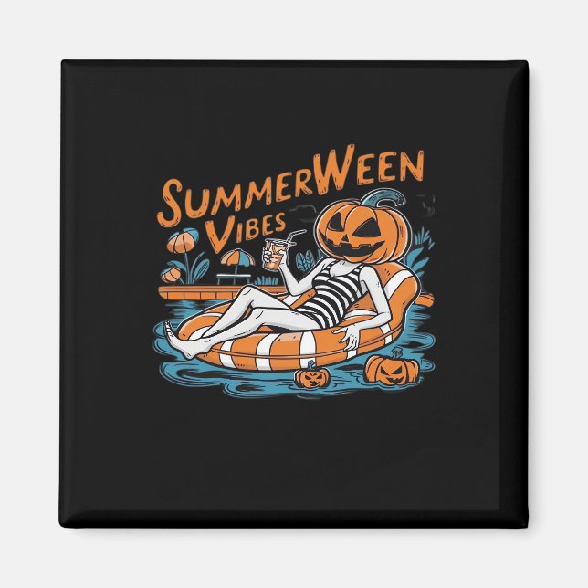 Summerween Vibes for Spooky Summer, Halloween Gift Magnet (Framsidan)