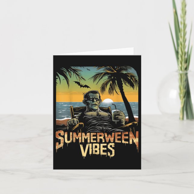 Summerween Vibes Frankenstein Summer Halloween Hol Kort (Framsida)