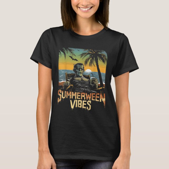 Summerween Vibes Frankenstein Summer Halloween Hol T Shirt (Framsida)