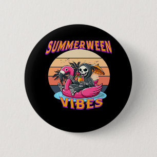 Summerween Vibes Grim Reaper Flamingo Flyt Retro Knapp