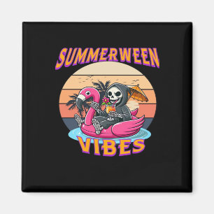 Summerween Vibes Grim Reaper Flamingo Flyt Retro Magnet