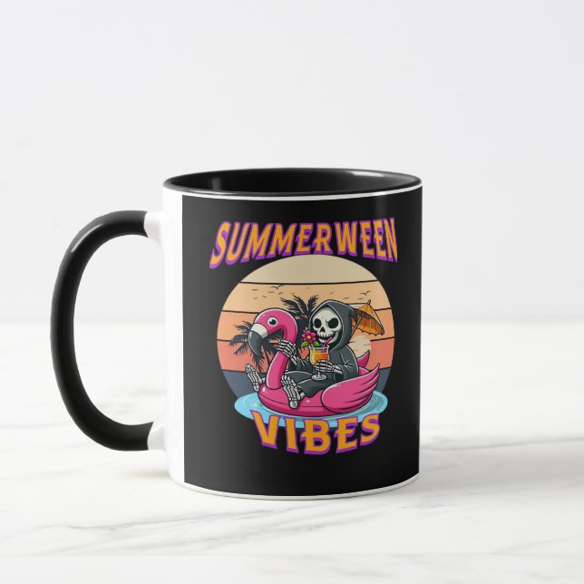 Summerween Vibes Grim Reaper Flamingo Flyt Retro Mugg (Vänster)