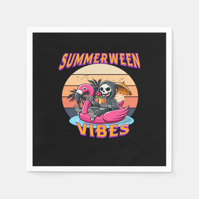 Summerween Vibes Grim Reaper Flamingo Flyt Retro Pappersservett (Framsidan)