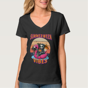 Summerween Vibes Grim Reaper Flamingo Flyt Retro T Shirt