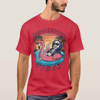 Summerween Vibes Halloween Summer Fun Flamingo Ske T Shirt