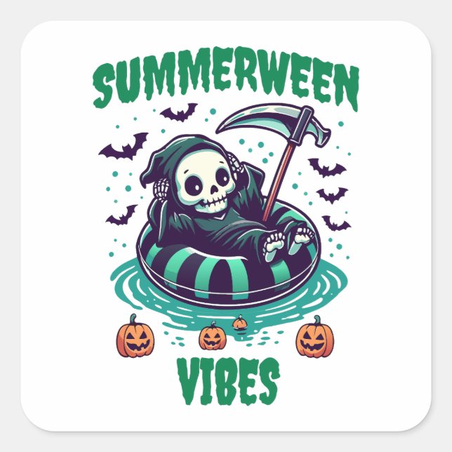 Summerween Vibes – Reaper Relaxed Fyrkantigt Klistermärke (Framsida)