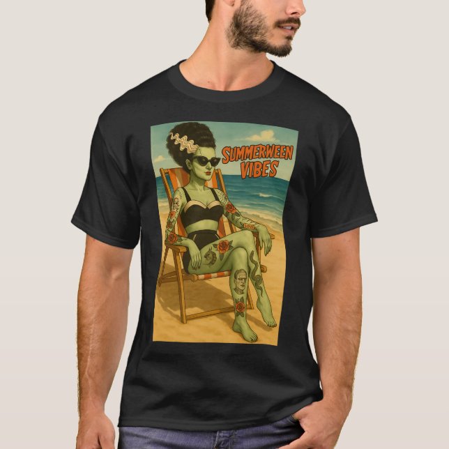 Summerween Vibes Retro Beach Gothic Stil Tee (Framsida)
