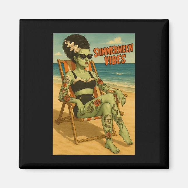 Summerween Vibes Retro Beach Gothic Stil Tee Magnet (Framsidan)