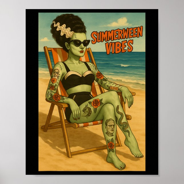 Summerween Vibes Retro Beach Gothic Stil Tee Poster (Framsidan)