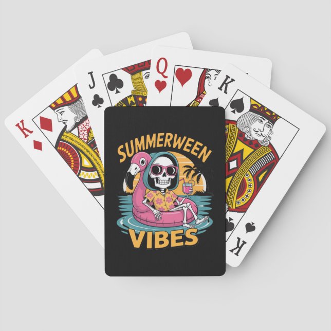 Summerween Vibes Skeleton Flamingo Flyt sommaren H Casinokort (Baksidan)