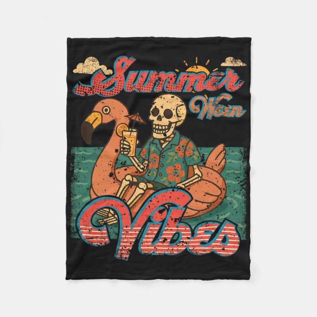 Summerween Vibes Skeleton Flamingo Flyt sommaren H Fleecefilt (Framsidan)