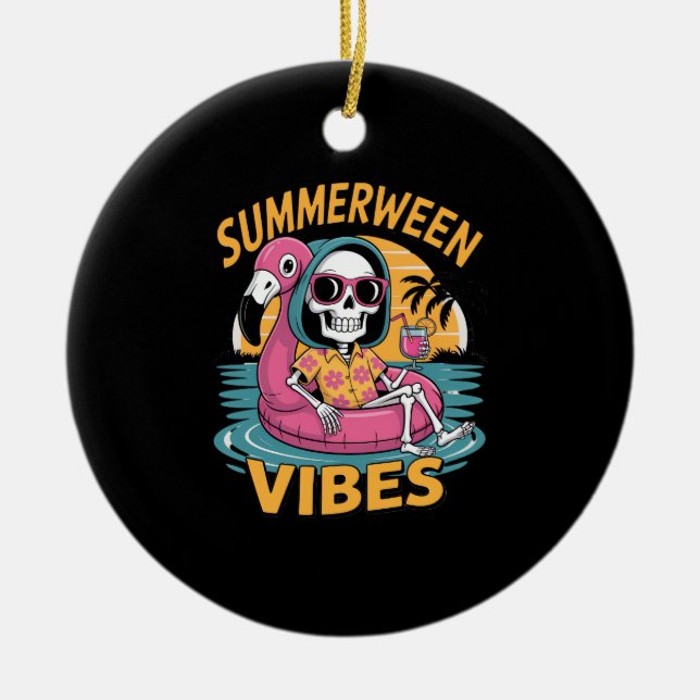 Summerween Vibes Skeleton Flamingo Flyt sommaren H Julgransprydnad Keramik (Framsidan)