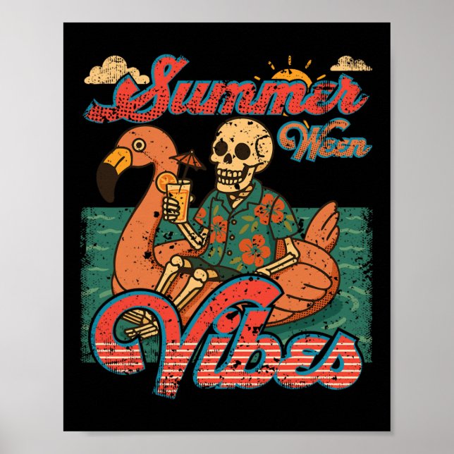 Summerween Vibes Skeleton Flamingo Flyt sommaren H Poster (Framsidan)