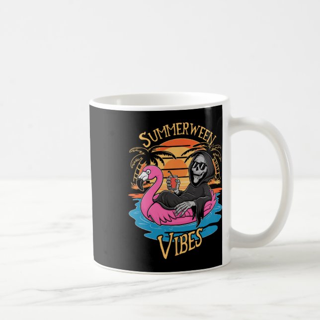 Summerween Vibes Skeleton Flamingo Spooky Hallowee Kaffemugg (Höger)