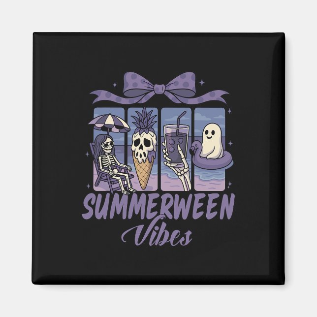 Summerween Vibes Skeleton Ghost Beach Party Hallow Magnet (Framsidan)
