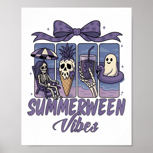 Summerween Vibes Skeleton Ghost Beach Party Hallow Poster (Framsidan)
