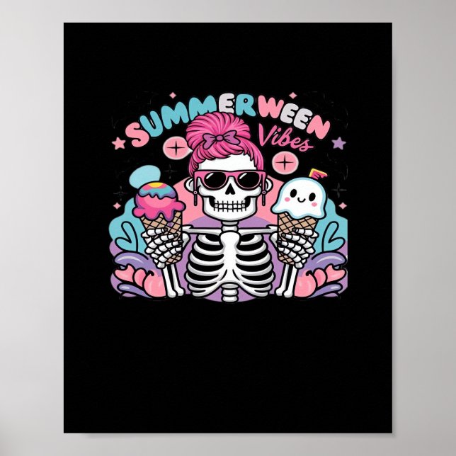 Summerween Vibes Skeleton Glass sommaruppehåll Poster (Framsidan)