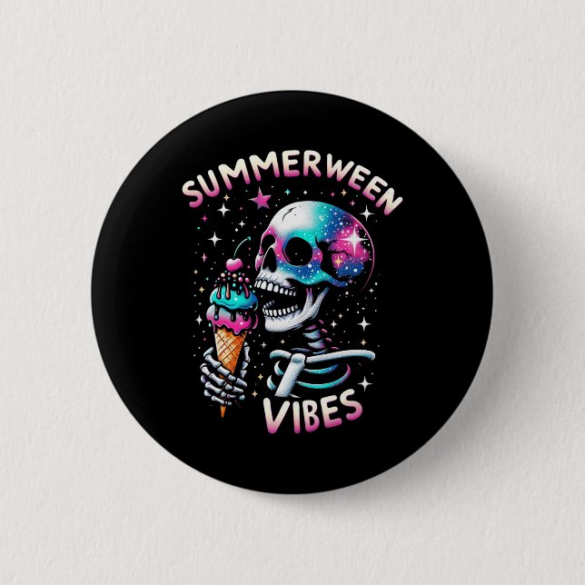 Summerween Vibes Skeleton Ice Cream Summer Halldue Knapp (Framsida)