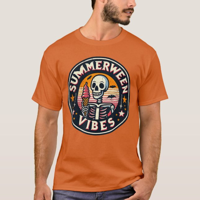Summerween Vibes Skeleton Ice Cream Summer Vacatio T Shirt (Framsida)