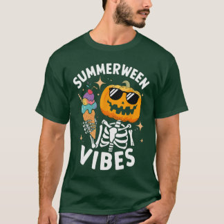 Summerween Vibes Skeleton Ice Cream Summer Vacatio T Shirt