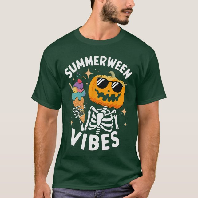Summerween Vibes Skeleton Ice Cream Summer Vacatio T Shirt (Framsida)