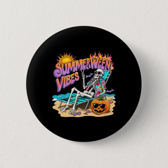 Summerween Vibes Skeleton Pumpkin Spooky Vacation Knapp (Framsida)