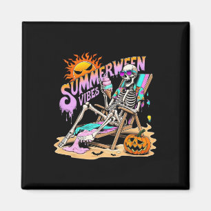 Summerween Vibes Skeleton Pumpkin Spooky Vacation Magnet