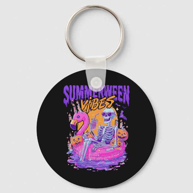 Summerween Vibes Skeleton Pumpkin Spooky Vacation Nyckelring (Framsida)