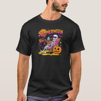 Summerween Vibes Skeleton Pumpkin Spooky Vacation T Shirt